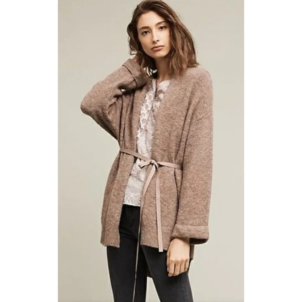 Anthropologie moth brown wool blend tie waist cardigan